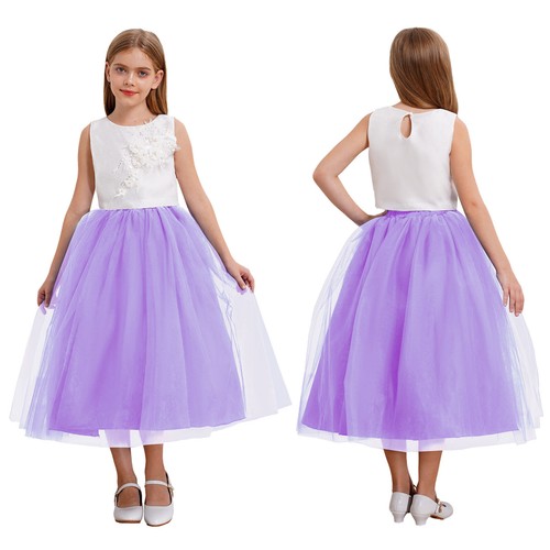 Kids Girl Tops+Dress Set  Flower Elastic Waistband Calf Length Tulle Party - Bild 46 von 74