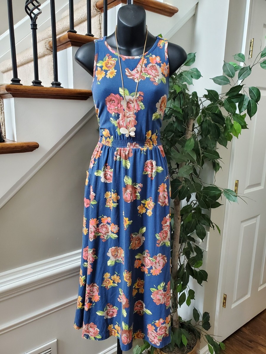 Joanna Gaines Womens Blue Floral Sleeveless Round Neck Knee Length Dress  Size 10 | eBay