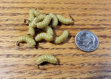 1 Dozen - Rubber Wax Worm Grub Insect Green Wet Fly - Trout, Crappie, Pan Fish