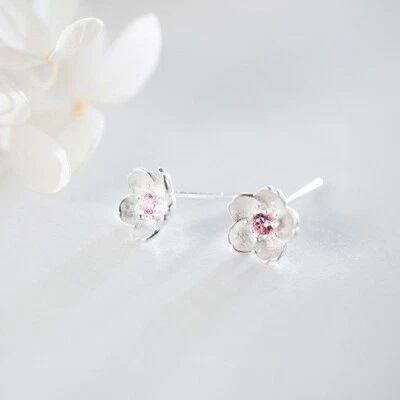 Ohrstecker Kirschblüte Sterling Silber 925 Zirkonia rosa Ohrringe Blume Damen - Bild 1 von 4