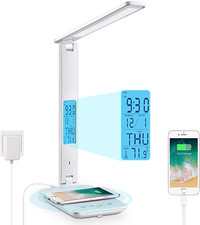 LED Desk Lamp with Wireless Charger, USB Charging Port, Adjustable Foldable Tab