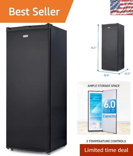 Certified 6 Cu Ft Freezer with Adjustable Thermostat & 5 Shelves - Black