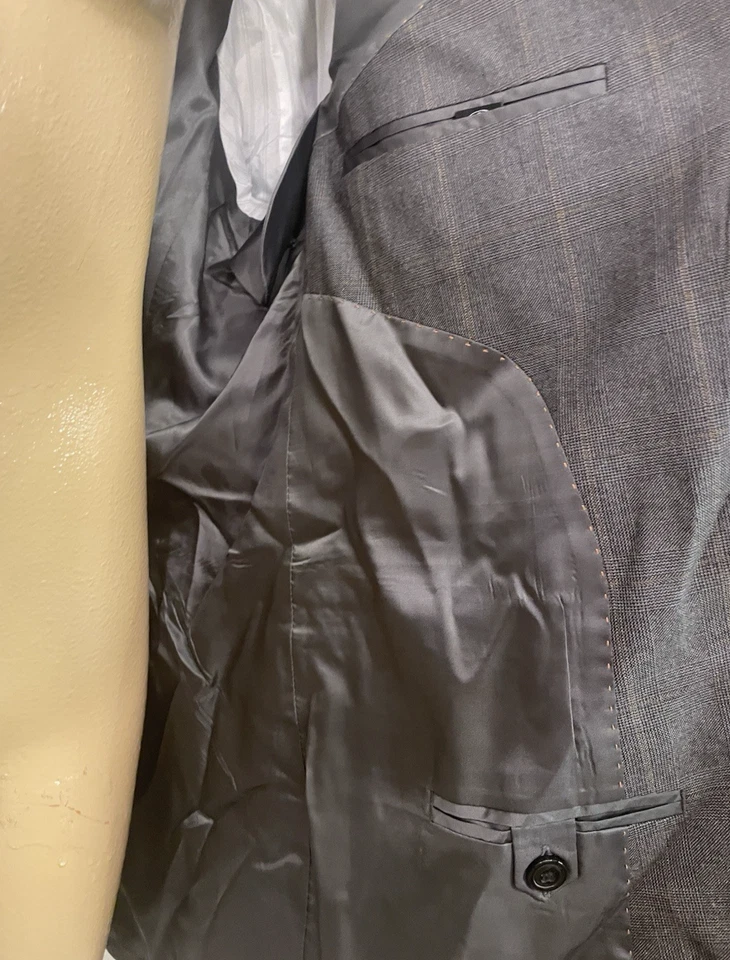 (2) Lot Haggar Jacket Size 42R 43" Lining Buttons Pockets Beige Gray Work Coat - Image 3 of 4