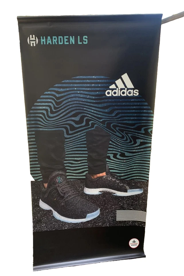 Adidas James Harden Grande Vertical Vinilo Banner Pie Armario Promocional Póster Raro Foto 2 de 2