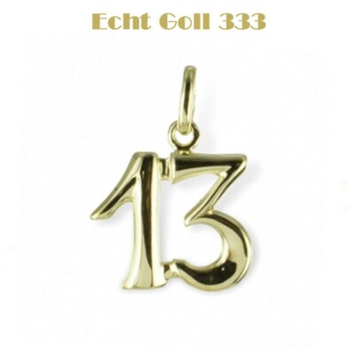 Anhänger Echt Gold 333 Zahl 13 Dreizehn Goldschmuck Glücksanhänger Schmuck 