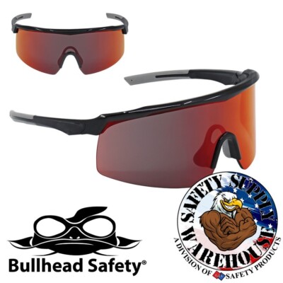 Whipray  Red Mirror Anti-Fog Lens, Shiny Black Frame Safety Glasses - BH32510PFT