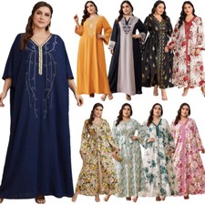 Dubai Turkey Women Floral Plus Size Long Maxi Dress Muslim Abaya Ramadan Kaftan