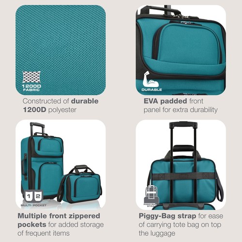 2-Pcs Polyester Carry-on Suitcase w/ Tote, Soft Shell Lightweight Luggage Set - Picture 4 of 10