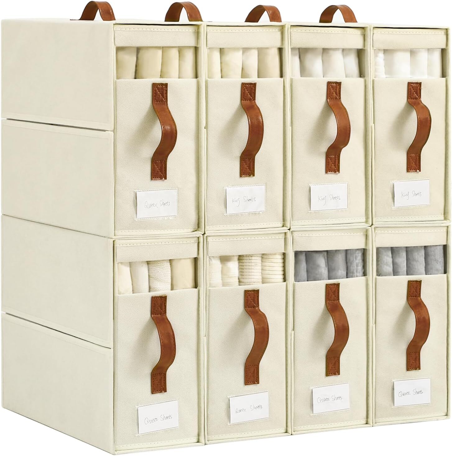 8-Pack White Linen Closet Organizers for Efficient Storage Solutions