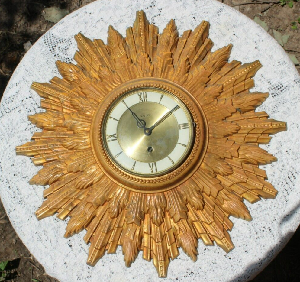 Vintage Mid Century Modern Welby Sunburst Wind Up Clock | eBay