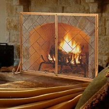 NNECW 2-Panel Fireplace Screen with Double Door-Golden