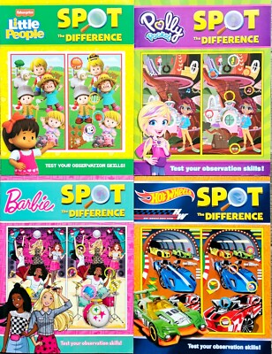 Spot the difference books kids HOT WHEELS, BARBIE, LITTLE PEOPLE, POLLY POCKET