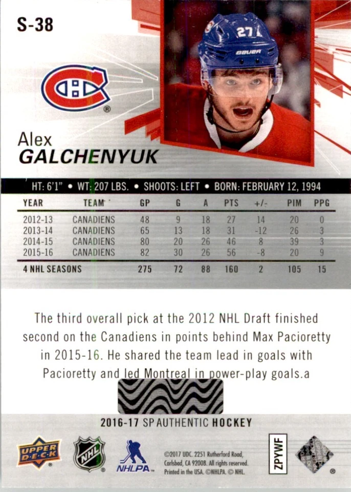 2016-17 SP Authentic Spectrum FX #S38 Alex Galchenyuk - Image 2 of 2