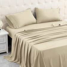 Bed Sheets Set, Soft Breathable Bedding Sheet Set, Sheets Set with Full Beige