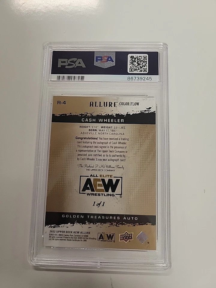 2022 UD Allure AEW - Color Flow Golden Treasures Auto Cash Wheeler 1/1 Psa 9 - Image 2 of 2