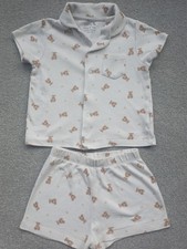 Hardly Worn Tu Baby Cream Teddy Bear Short Sleeved Shorts Pyjamas Age 12-18 Mths