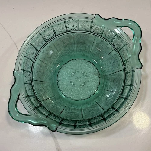 Vintage Jeannette Green Depression Glass Bowl Doric & Pansy Pattern 1937