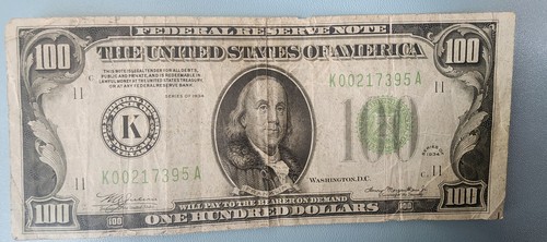 🔍6 ZIFFERN 100 $ Serie 1934 Dallas Texas (grünes Siegel) Federal Reserve Schein