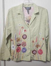 Indigo Moon NWT Lrg Pastel Green Blazer Jacket Floral Applique Embellished Lined