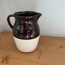 Brown And White Stoneware Pottery Pitcher Brown Jug 