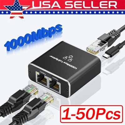 RJ45 Gigabit Ethernet Splitter 1000Mbps LANNetwork Internet 1to2 Out Adapter Lot