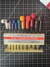 New 10-Piece SAE T-Handle Hex Key Wrench Rainbow Set w/ Stand – No 37861