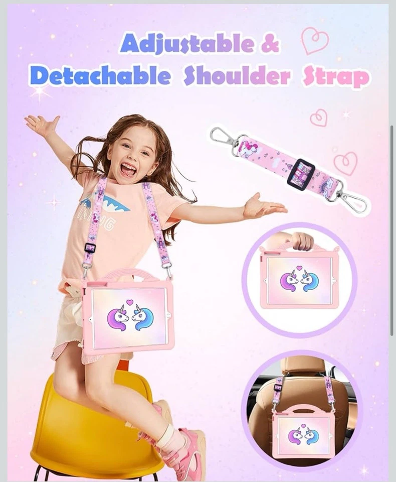 Unicorn Soft Silicone Case Rainbow Cute Cover Stand With Strap for iPad 9.7 Inch - Image 4 of 4