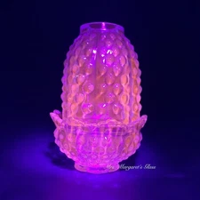 Wilkerson Glass Cornflower Blue UV Pink Glow Hobnail Fairy Lamp Lite/ Candle