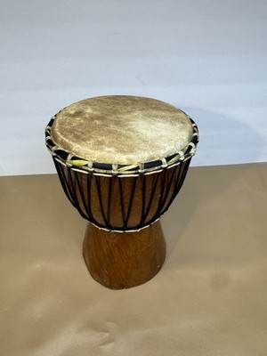 Hand Carved African Djembe Drum 7.75  Wood Tribal Percussion Instrument wth stk 