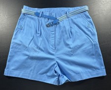 70s Vintage Womens Turquoise Blue High Waist Shorts With Belt Size 15/16 Button