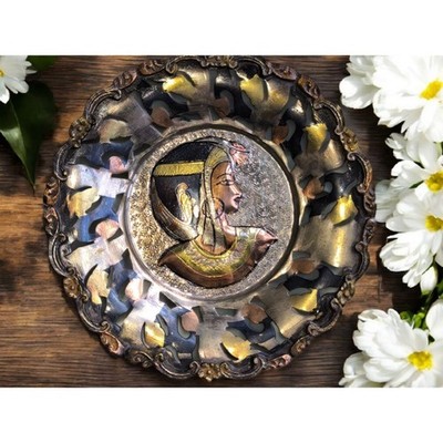 Egyptian Brass Wall Decor Plate Queen Cleopatra Cut-out 11.5''