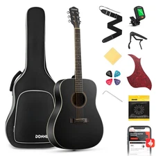 Donner 41" Black Full-Size Acoustic Guitar Cutaway Beginner Bundle with Gig Bag