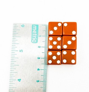 Dice Set of 6 D6 - Caramel Brown w/White Dots Pips Yahtzee Craps Die Games