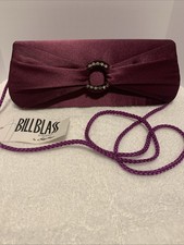 Vintage 1990's Bill Blass Studio Purple Satin Clutch with Rhinestone Bow NWT