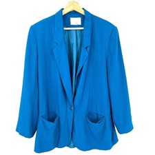Vintage 90s Country Sophistictes pendleton blazer suit jacket dark teal blue 14