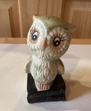 Vintage Owl Figurine White "Weather Owl" Sitting on books 3"