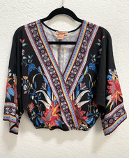 Flying Tomato Women's Bohemian Floral Kimono V - Neck Blouse - Size XS