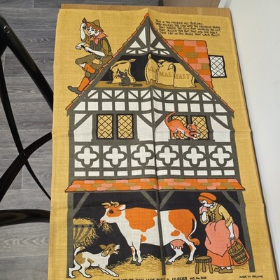  VINTAGE ULSTER WEAVER LEINEN GESCHIRRTUCH. HOUSE THAT JACK BUILT KINDERREIM 