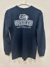 Seattle Seahawks Long Sleeve T Shirt Youth Large 14/16 Navy Blue NFL 100 Cotton