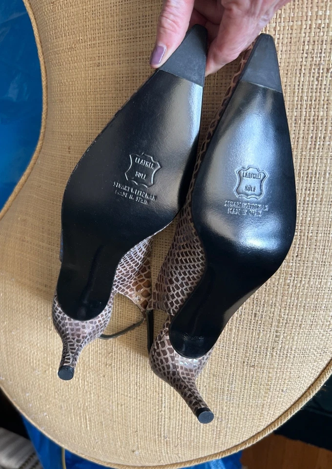 stuart weitzman heels 9N NWOB  brown faux snakeskin 3-1/4 inch heel pointed toe - Image 2 of 4