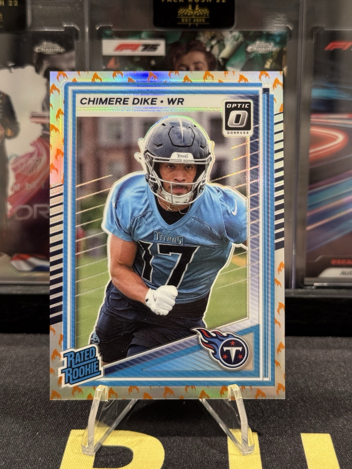 2025 Donruss Optic Chimere Dike RC Fire Emoji SSP #269 - Tennessee Titans