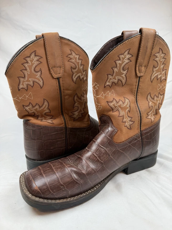 Botas de caubói DAN POST estampadas jacaré biqueira quadrada ocidental marrom Stockman JUVENTUDE 6 - Imagem 3 de 4