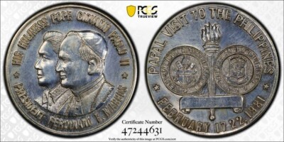 1981 Philippines Peso PCGS UNC Details Pope Giovanni Paolo II Private Pattern