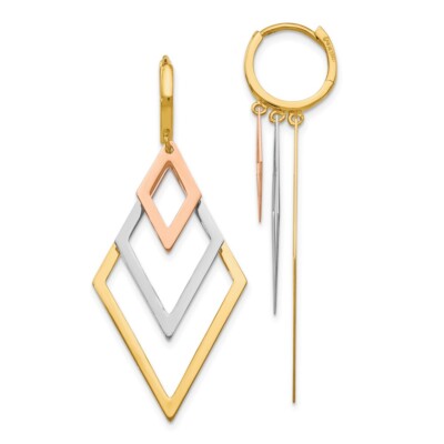 14K Tri-color Gold Dangle Hoop Earrings for Women 2.61g L-44mm, W-18mm