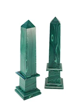 Malachite Polished Stone 10" Architectural Pyramid Tower Obelisk Sculptures Set