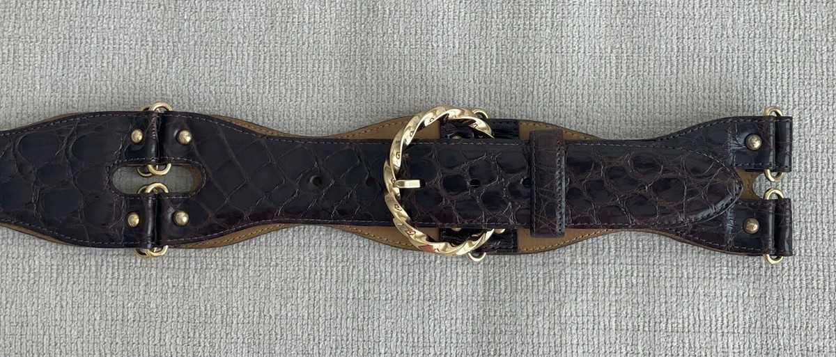 Domenico Vacca Womens Caiman Alligator Rounded Wide Belt  display picture 1