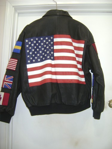 VTG WILSON LEATHERS KOREA MENS Lg BLACK LEATHER BOMBER JACKET LARGE US FLAG MORE - Picture 5 of 12