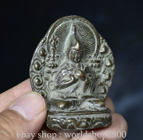 2.2 "Vecchio Tibet Cinese Rame Scultura Tsongkhapa Buddha Ornamenti Statua - Foto 2 di 5