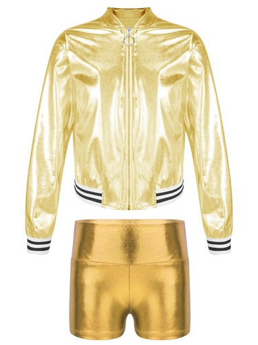 Kids Girls Sportwear Workout Sweatsuit Shiny Metallic Sports Set Yoga Tracksuit - Picture 5 of 60