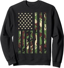 Camo American Flag USA 4th of July Patriotic Unisex Crewneck Sweatshirt